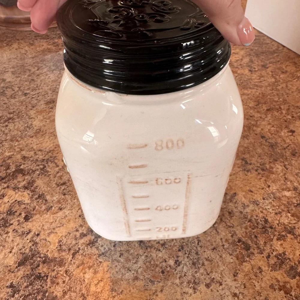 Farmhouse Ceramic Mason Jar Cookie Jar White Distressed Vintage Country Kitchen